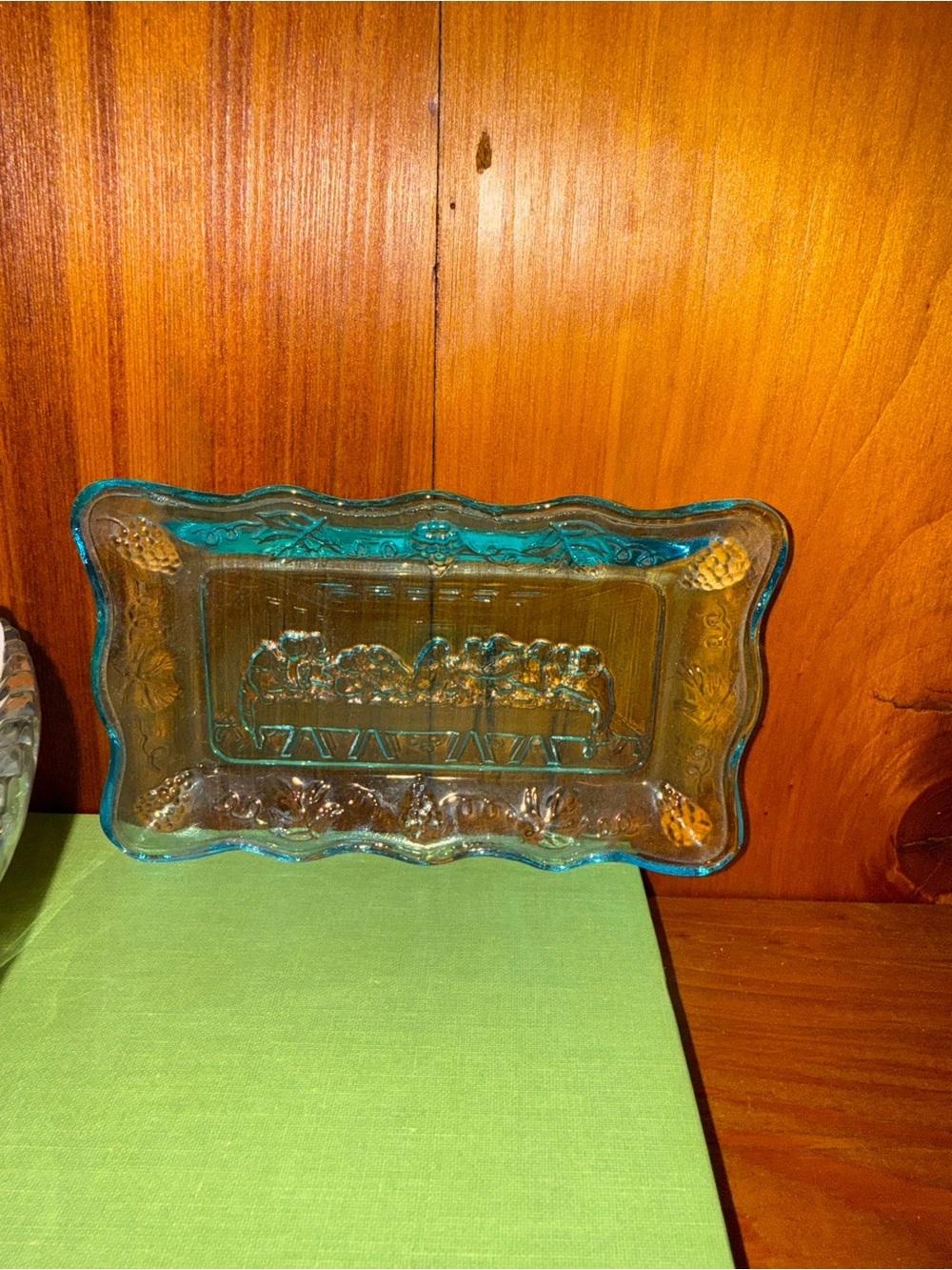 Vintage “The Last Supper” Decorative Blue Glass Plate